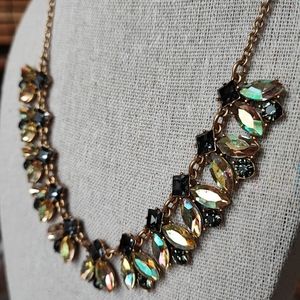 J. Crew Statement Necklace Canary Yellow Iridescent Marquis Smoke Stones Glassy